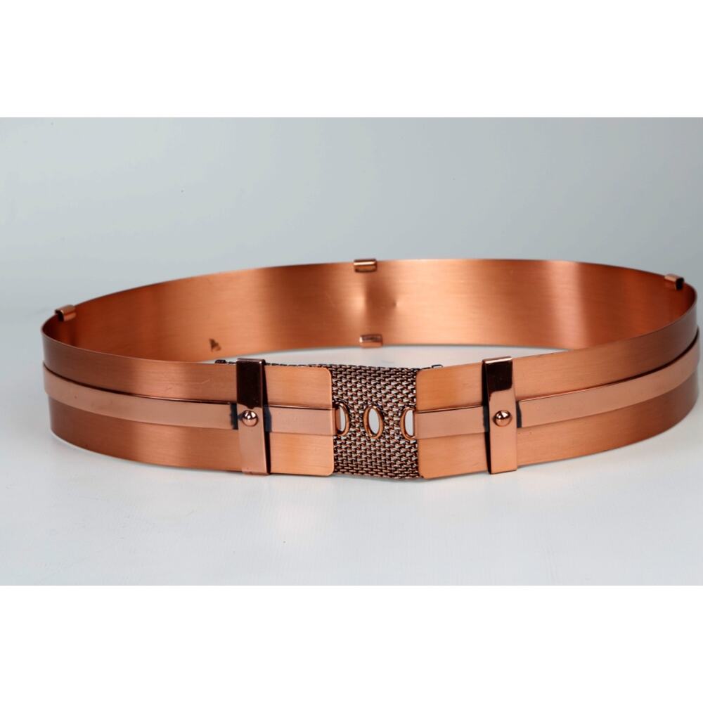 Vintage RENOIR COPPER Rose Gold Wide Riveted Corset Mesh Buckle Belt Size M